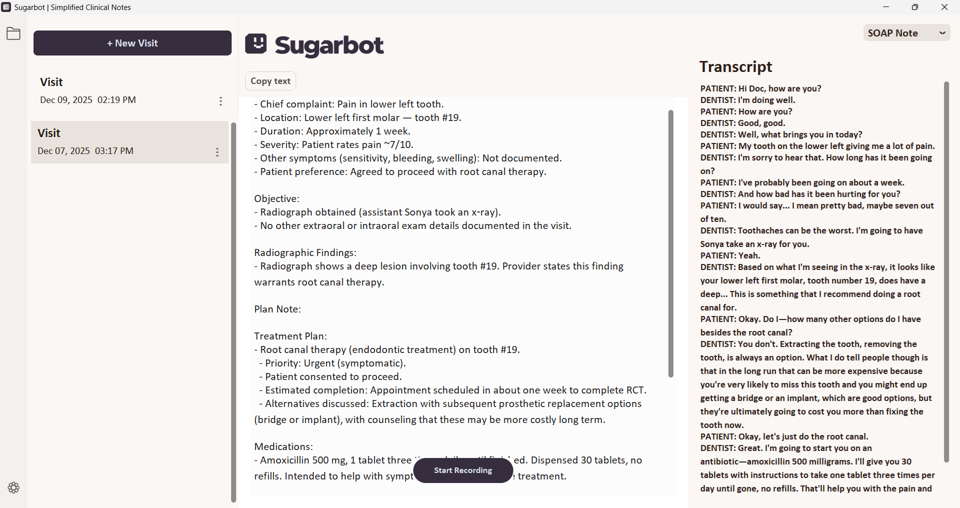 Sugarbot Notes user interface